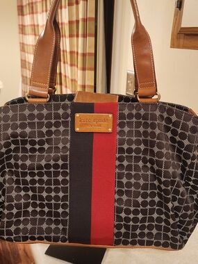 Kate Spade Men’s Black and Brown Canvas Tote with Red Stripe